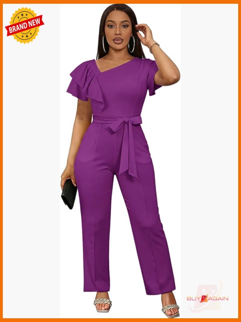 Dressy Short Sleeve V-Neck Ruffle Peplum Jumpsuit with Zipper